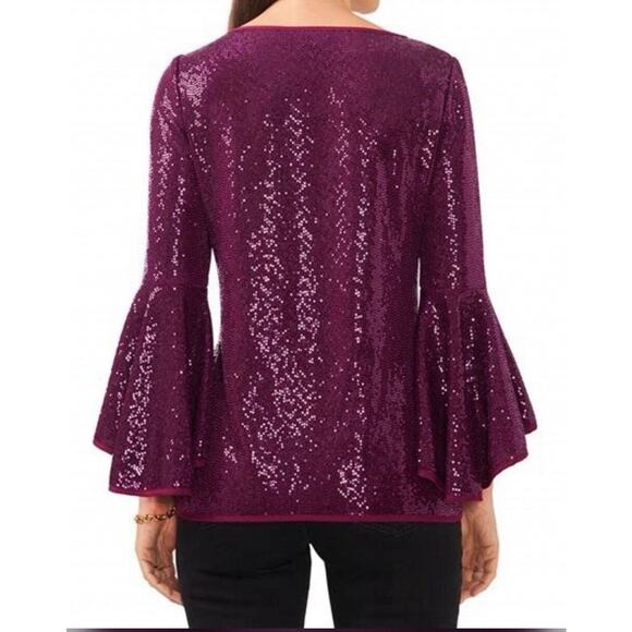 VINCE CAMUTO Metallic Knit Flutter Sleeve Top - Picture 3 of 8